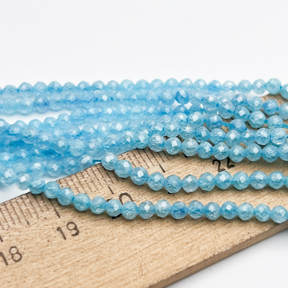 Фианит кракле бусины (кубический цирконий), цвет аквамарин, размер 3 мм, цена за нить около 130 шт (38 см)