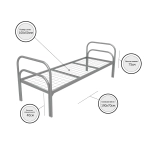 Кровать металлическая одноярусная "Хард + 2", 70х190 см, сетка 100х50, двойная ножка, 2 перемычки