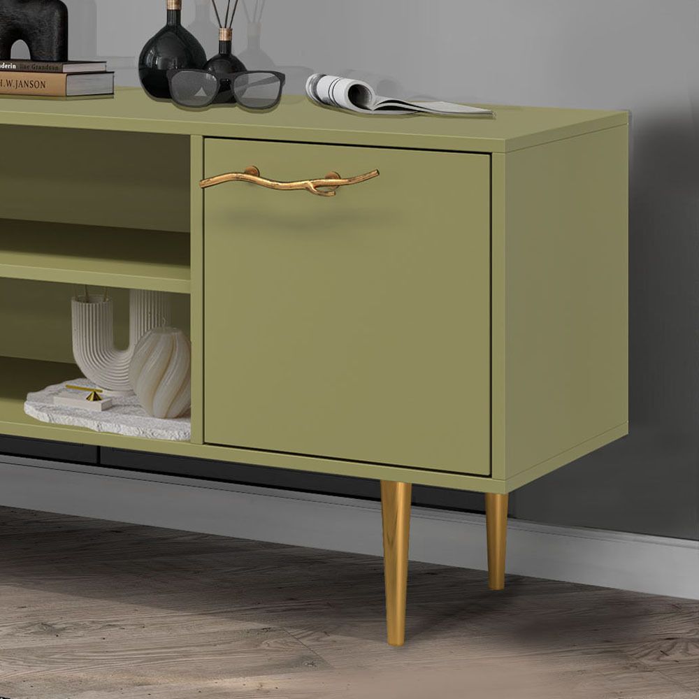 Тумба под ТВ Арт Колор matte 155см Стайл Голд Зеленая олива матовая