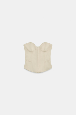 ZARA АТЛАСНЫЙ ТОП-КОРСЕТ БЕЗ БРЕТЕЛЕЙ, ПЕСОЧНЫЙ
