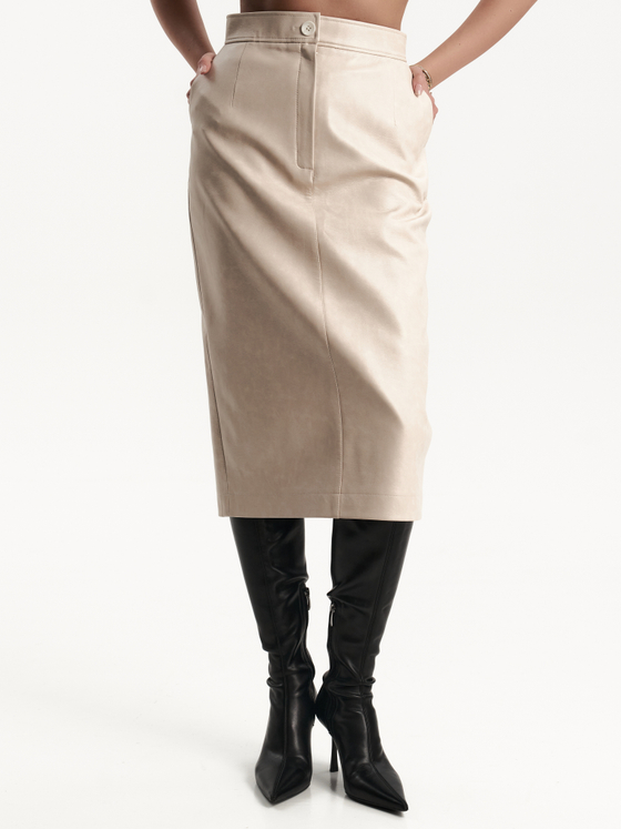 Юбка экокожа в молочном цвете