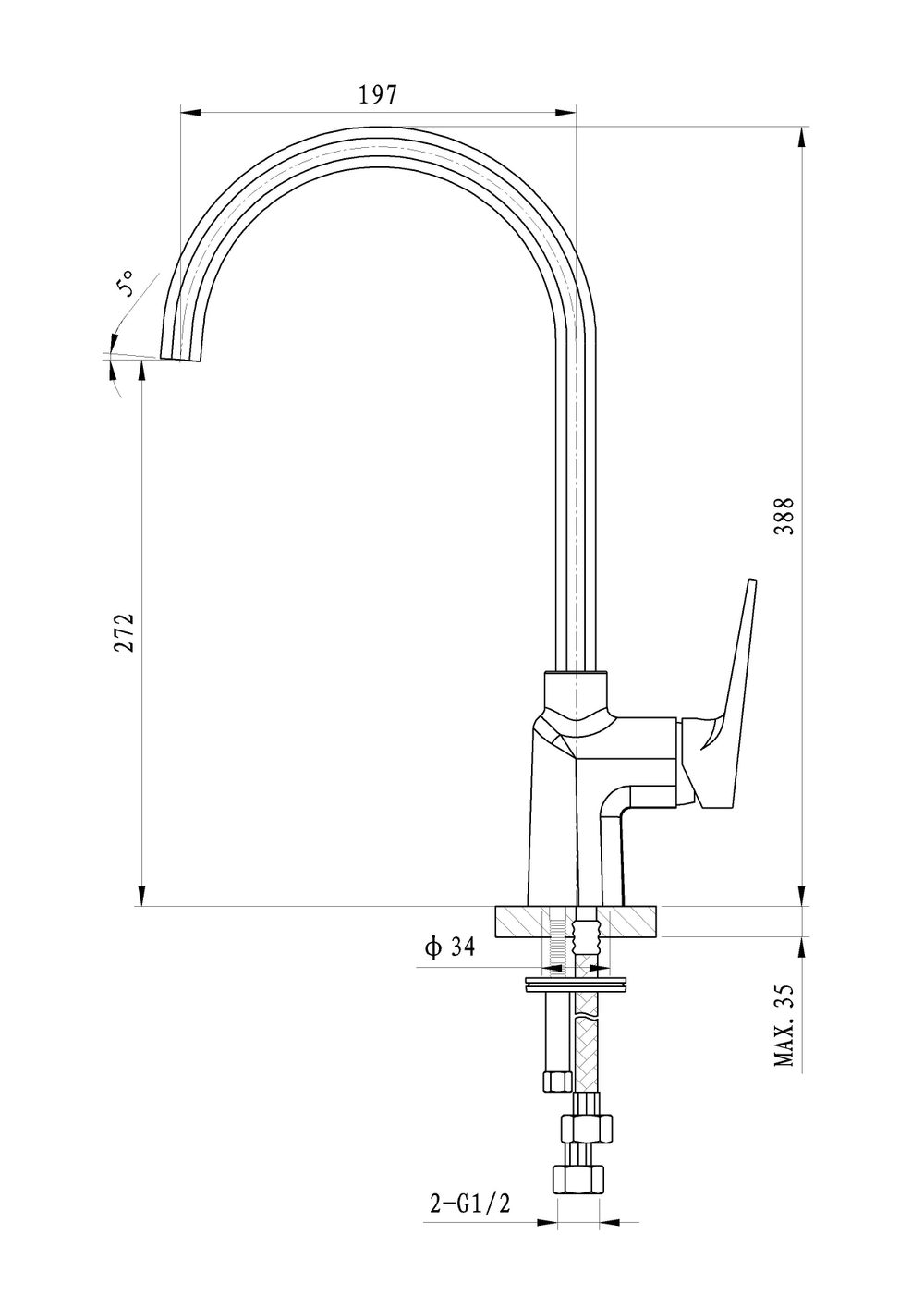 Смеситель для кухни WONZON & WOGHAND ATHENS, Хром (WW-082101-CR)