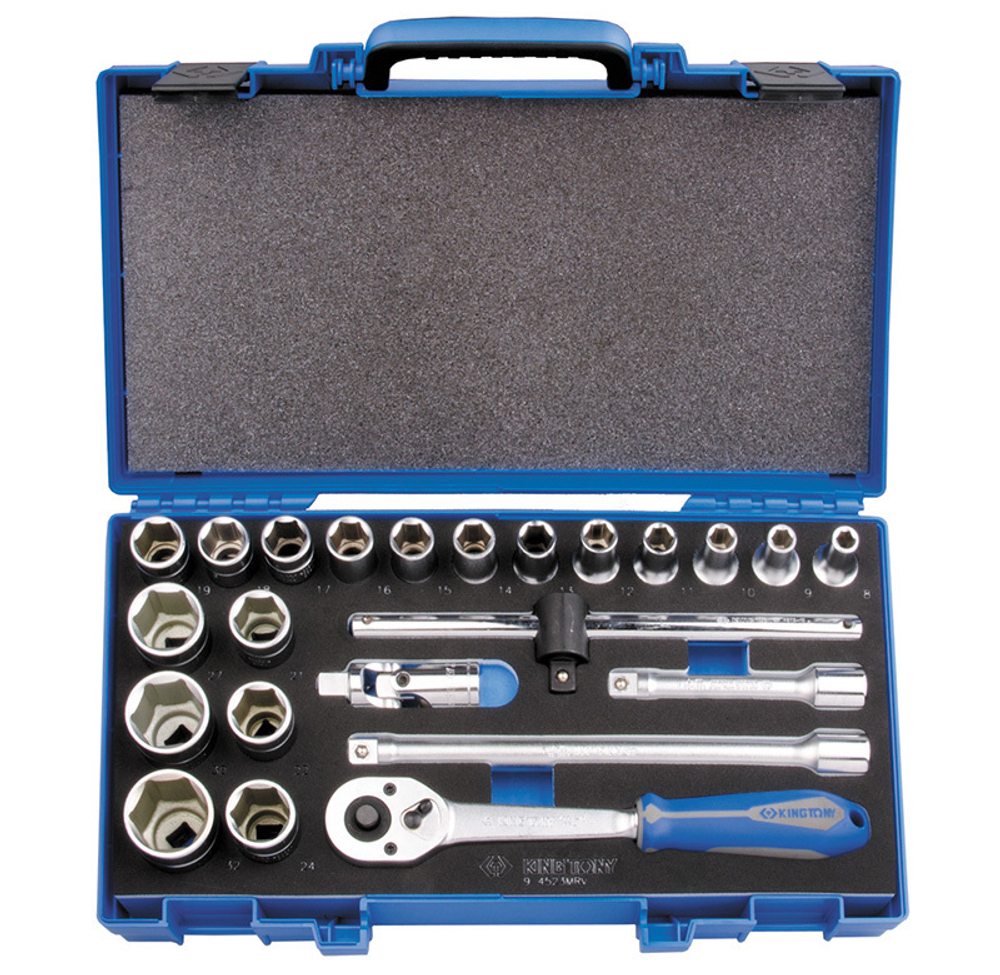 Набор торцевых головок с принадлежностями 1/2", шестигранные, 8-32 мм, 23 предмета KING TONY 4523MRV01