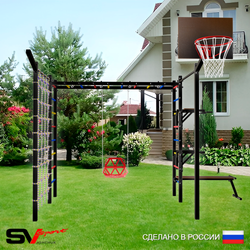 Уличная шведская стенка Sv Sport рукоход с комплектом турник прямой 2шт У5597К (Брусья/Стойка/Скамья/Со спинкой/Щит баскет/Кронш бокс/Сетка)