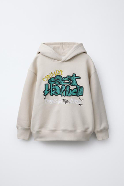 ZARA ТОЛСТОВКА С РЕЛЬЕФНЫМ ПРИНТОМ, ПЕСОЧНЫЙ