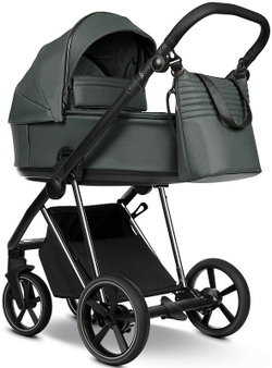 Детская коляска Roan Sol Vintage Luxury Leather 2.0 3 в 1 с автокреслом Tutis Elo Black VEGA79DB Atlantic Deep/Nickel/руч.Black