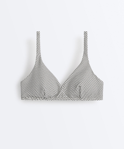 OYSHO Бикини-топ с жаккардовым узором в горошек и завязками на шее, светлый экрю