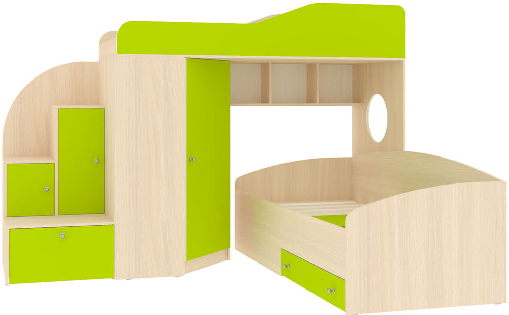 Кровать-чердак КарИВи Кадет 2  Дуб Молочный Лайм