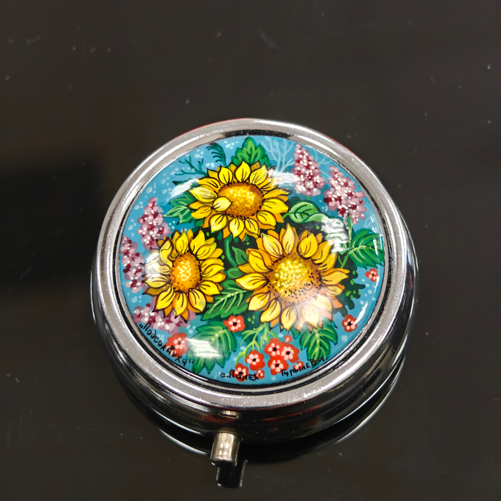 Сувенирный контейнер для хранения мелочей с ручной росписью Палех "Подсолнухи"