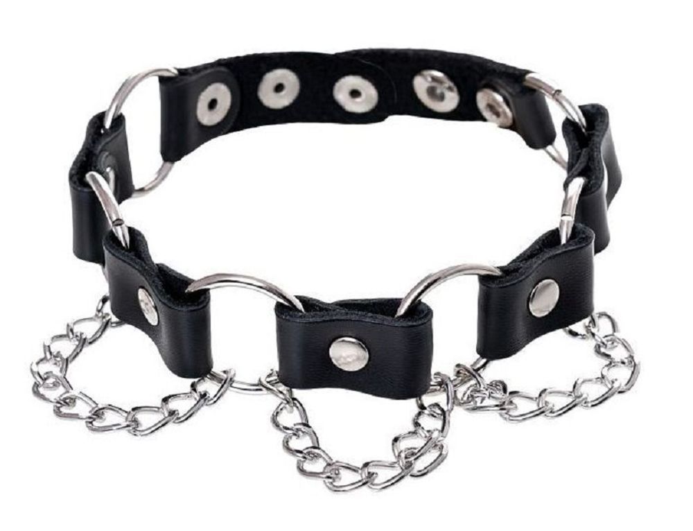 Ошейник Sitabella с кольцами и цепочкой чёрный