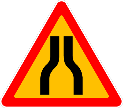 Знак Сужение дороги (Временный) 1.20