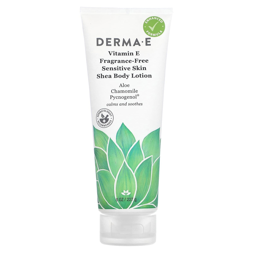 DERMA E, Лосьон для тела ши для чувствительной кожи с витамином Е, без отдушек, 227 мл (8 жидк. унц.)
