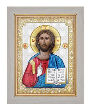 Спаситель, икона прямоугольная в рамке под стеклом, белое дерево, эмаль 232х280