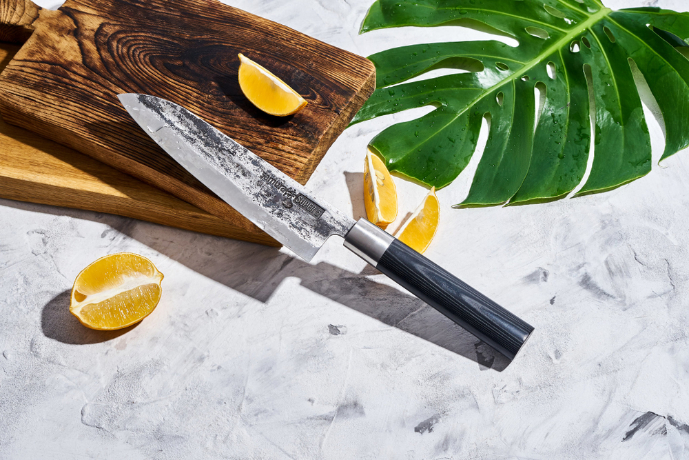 Нож кухонный Сантоку, гвоздичное масло и салфетка 18.2см Samura Super 5
