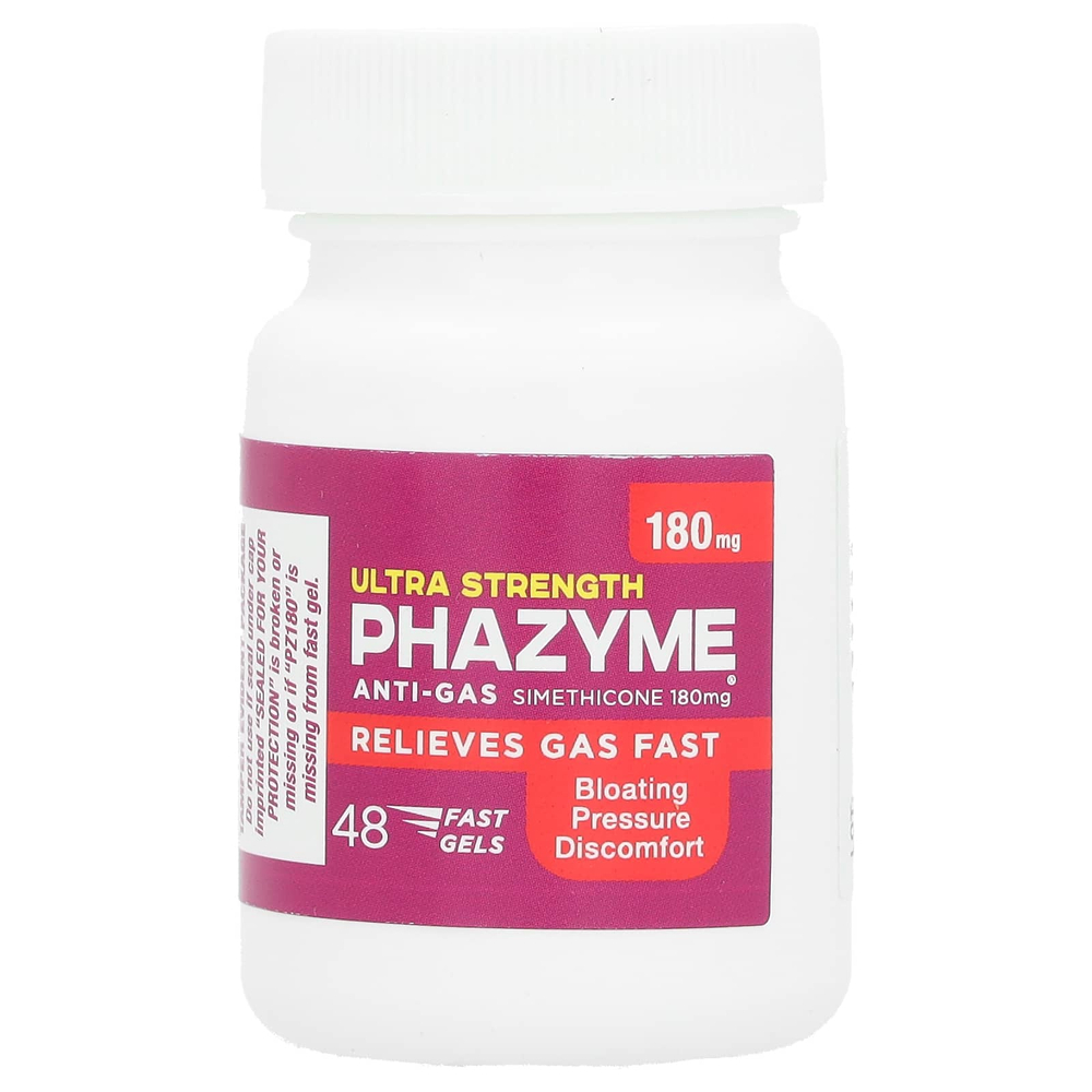Phazyme, симетикон, против газообразования, с повышенной силой действия, 180 мг, 48 быстрорастворимых капсул