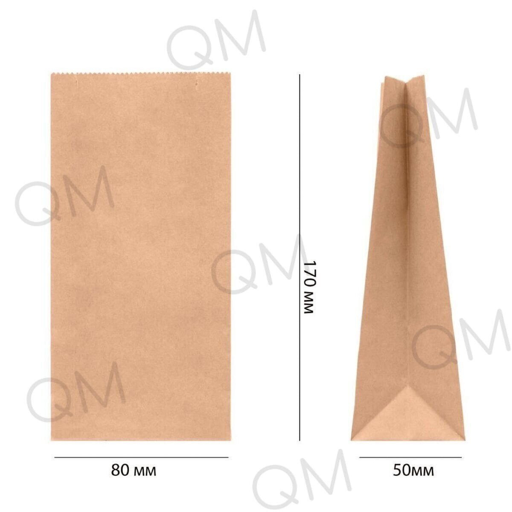 Крафт пакет с прямоугольным дном 120*80*250 мм 50 г/м2 бурый, 1000шт