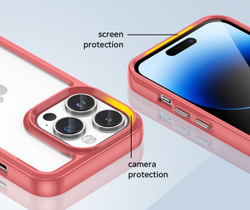 Двухкомпонентный прозрачный чехол с красными рамками для iPhone 14 Pro, мягкий отклик кнопок, усиленная защита