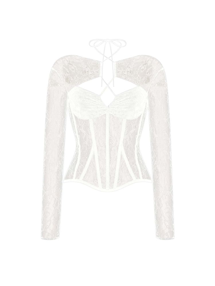 Tоп корсетного типа из кружева с рукавами