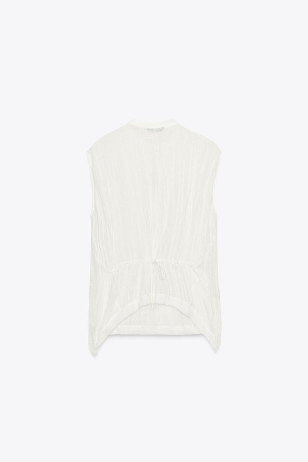 ZARA БЛУЗА С ЗАВЯЗКАМИ ZW, ЖЕЛТОВАТО-БЕЛЫЙ