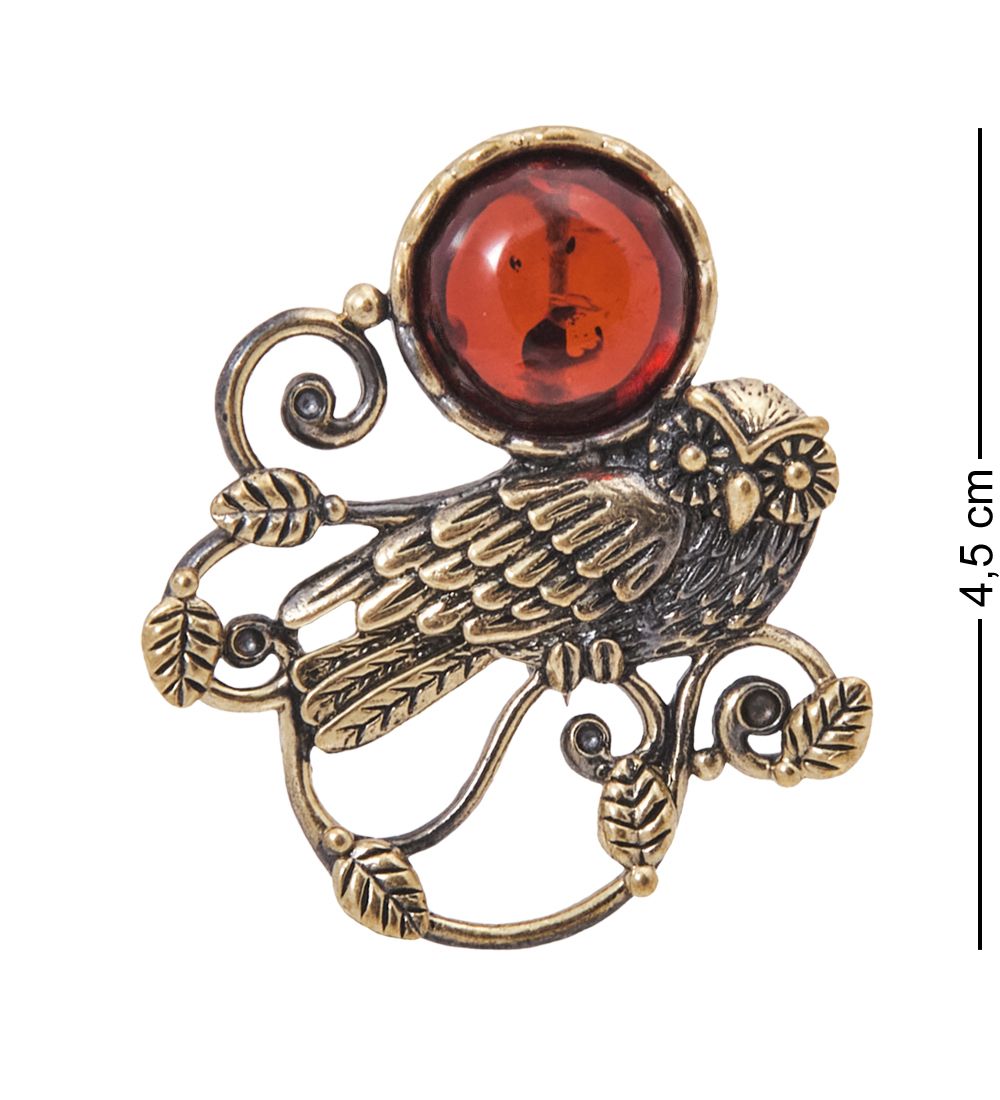 AM-4112 Брошь «Сова Закат» (латунь, янтарь)