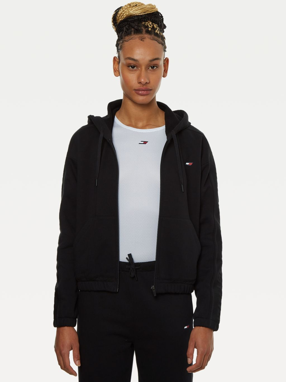 Женская Кофта теннисная Tommy Hilfiger Relaxed Branded Zip Up Hoodie - черный