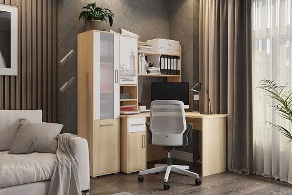 МС Уголок школьника "Лайт 1" (дуб сонома/белый), ЛДСП 16 мм, Мебельсон