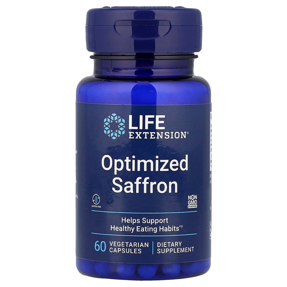 Life Extension, оптимизированный шафран, 60 вегетарианских капсул (88,25 мг в 1 капсуле)