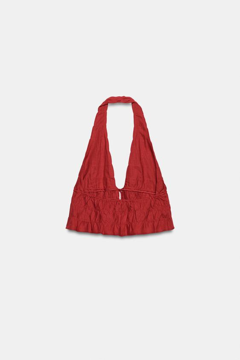 ZARA УКОРОЧЕННЫЙ ТОП ХАЛТЕР ИЗ ЛЬНА, ГРАНАТОВЫЙ