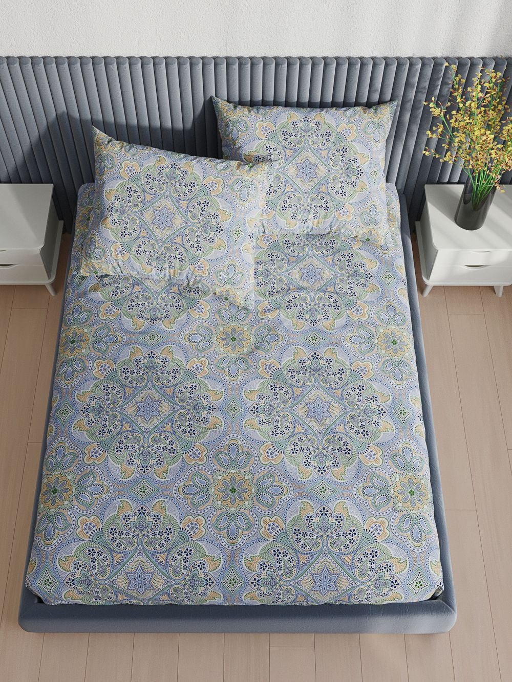 Постельное белье перкаль Сказка "Бисер/Бисер" 2-спальное Наволочка 50х70 см 2 шт Простынь на резинке 160x200 см Пододеяльник 175x215 см