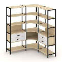 Shelf System Трехсекционный угловой стеллаж пятиярусный с ящиками SN.STMU-531 Акация Лорка/Белый/Мет