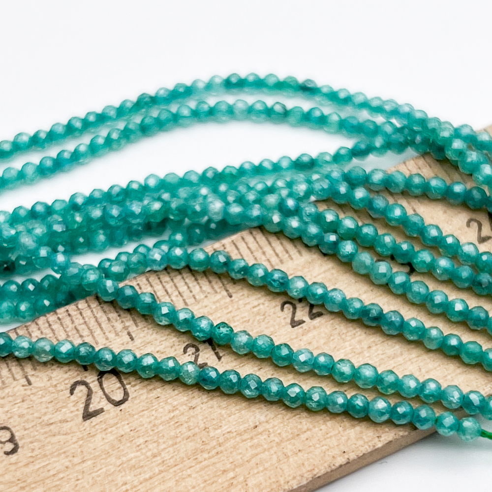 Фианит Кракле бусины (кубический цирконий), цвет мятный, размер около 2 мм, цена за нить 38 см