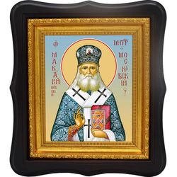 Макарий Невский святитель, митрополит Московский и Коломенский. Икона на холсте.