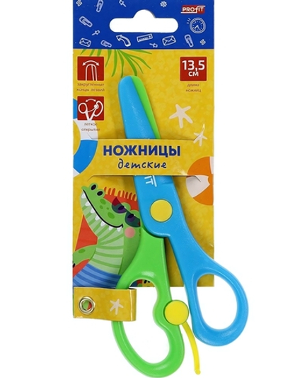 Ножницы детские 13,5см. "Крокодил" зелёно-синие, пласт лез,ручки (Проф-Пресс)