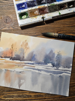 Картина авторская акварельная в паспарту 21х30 см на стену для интерьера "Настроение осени"