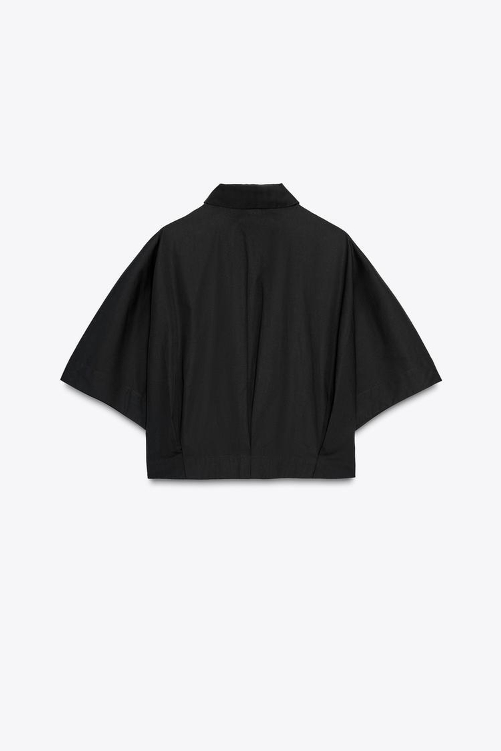 ZARA РУБАШКА ИЗ ПОПЛИНА С ШИРОКИМИ РУКАВАМИ, ЧЕРНЫЙ