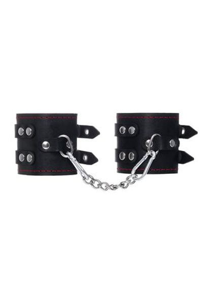 Черные кожаные наручники с двумя ремнями и подкладкой (Цвет: черный)