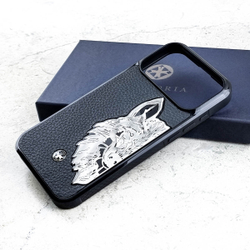 Премиум чехол iPhone с натуральной кожей волк из металла - Euphoria HM Premium