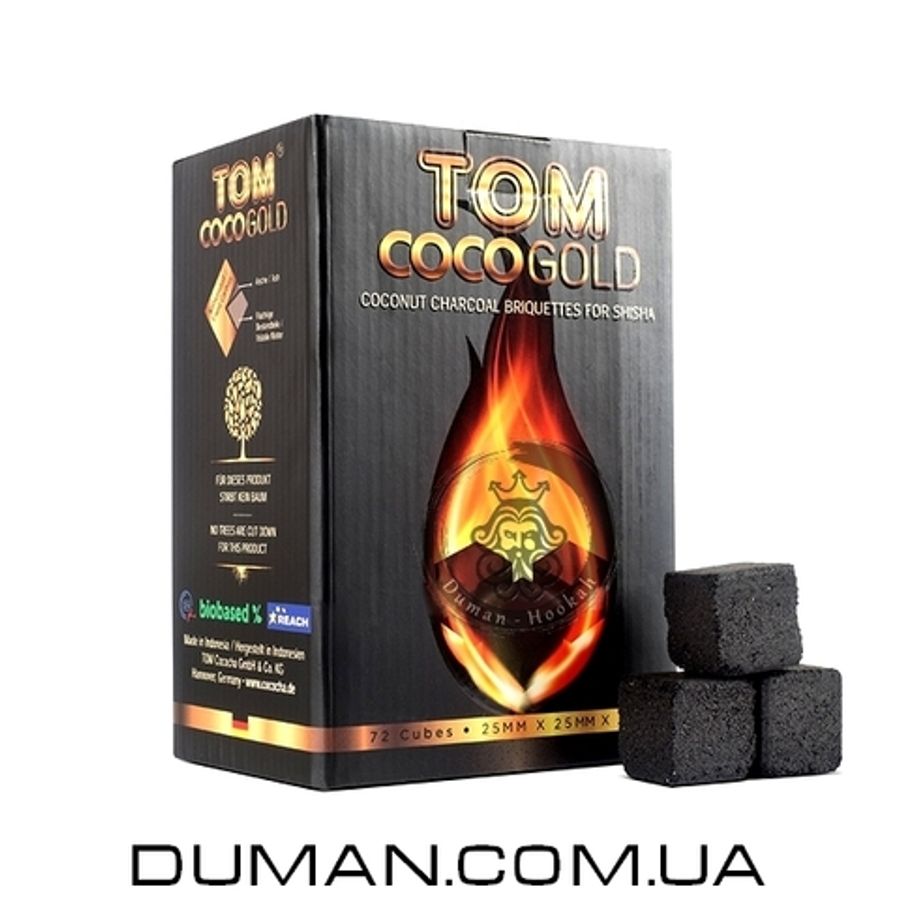 Натуральный кокосовый уголь для кальяна Tom Cococha Gold (Том Кокоча) |1кг 72куб 25*25мм