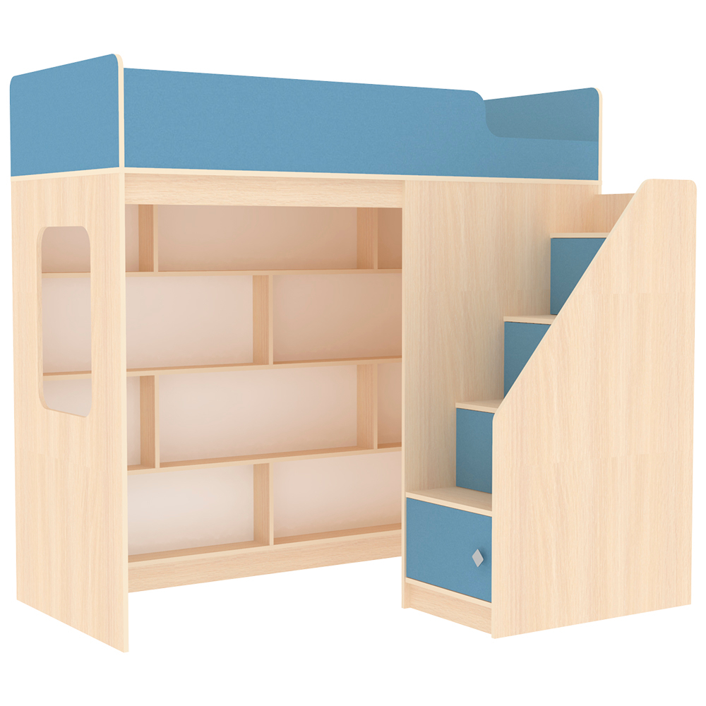 Кровать-чердак КарИВи Л-С603.3 75x175  Дуб Молочный Светло-синий, голубой