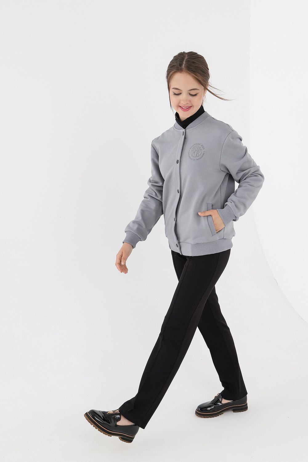 Джемпер для девочки Бомбер-1 Виотекс СЕРЫЙ