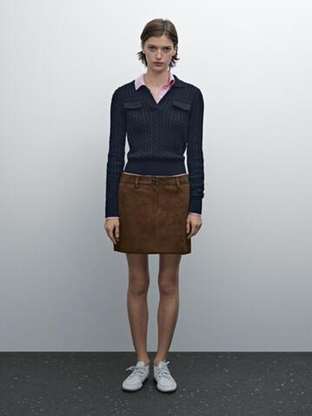 Massimo Dutti Замшевая мини-юбка, коричневый