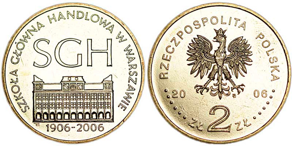 Польша 2 злотых, 2006 100 лет Варшавской школы экономики
