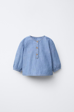 ZARA РУБАШКА ИЗ СТРУЯЩЕЙСЯ ДЖИНСОВОЙ ТКАНИ С ПУГОВИЦАМИ, ВЫЦВЕТШИЙ СИНИЙ