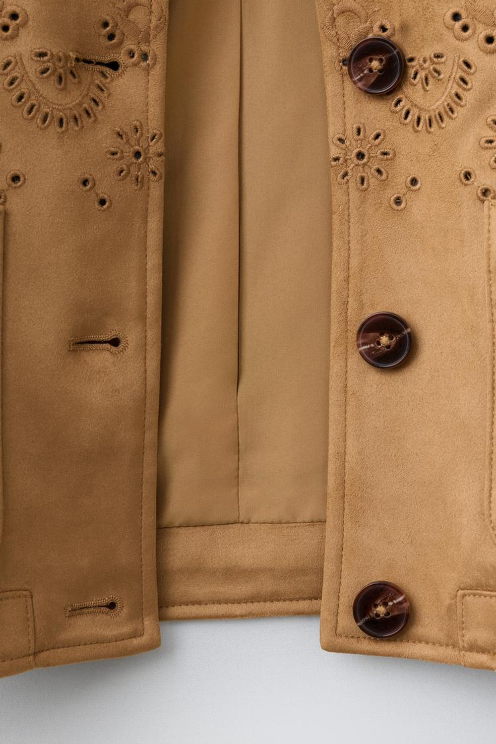 ZARA КУРТКА ИЗ ИСКУССТВЕННОЙ ЗАМШИ С ВЫШИВКОЙ, РЫЖЕВАТО-КОРИЧНЕВЫЙ