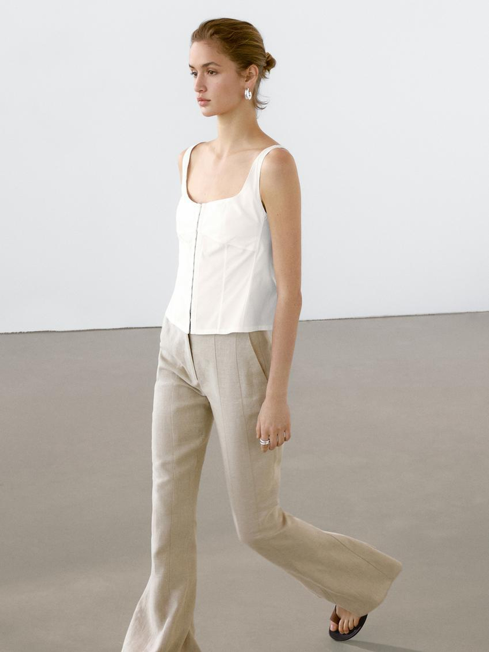 Massimo Dutti Топ-корсет из смесового хлопка, белый