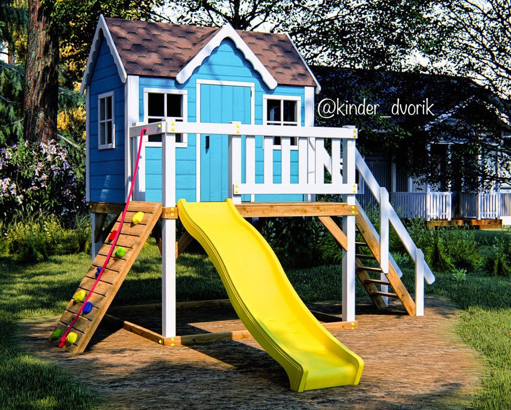 Детский деревянный домик с горкой