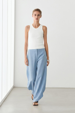 Massimo Dutti Свободные брюки из льняной ткани, небесно-голубой