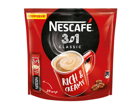 Кофе растворимый Nescafe Classic 3 в 1, 20 стиков (Нескафе)