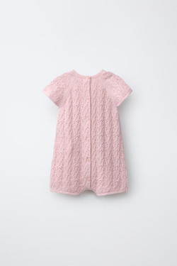 ZARA КОРОТКИЙ ВЯЗАНЫЙ КОМБИНЕЗОН, БЛЕДНО-РОЗОВЫЙ