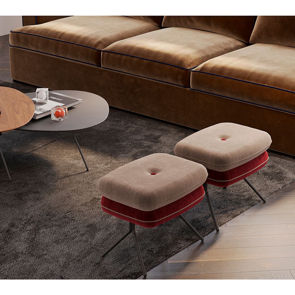 Пуф Pea, велюр, бежевый/бордовый